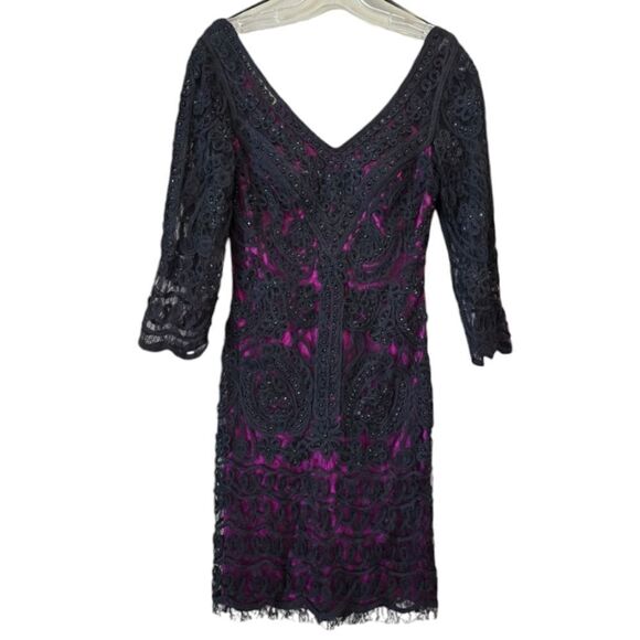 Sue Wong Black and Pink Beaded V-neck Cocktail Dress Size 4 - Picture 1 of 11